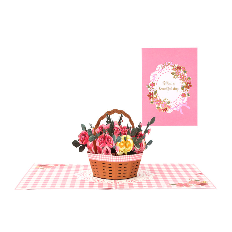 Flower Basket 3D Pop Up Greeting Card - Floral Birthday Mother Love Anniversary Nature