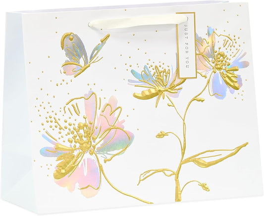 Floral White Lotus Design Large Gift Bag
