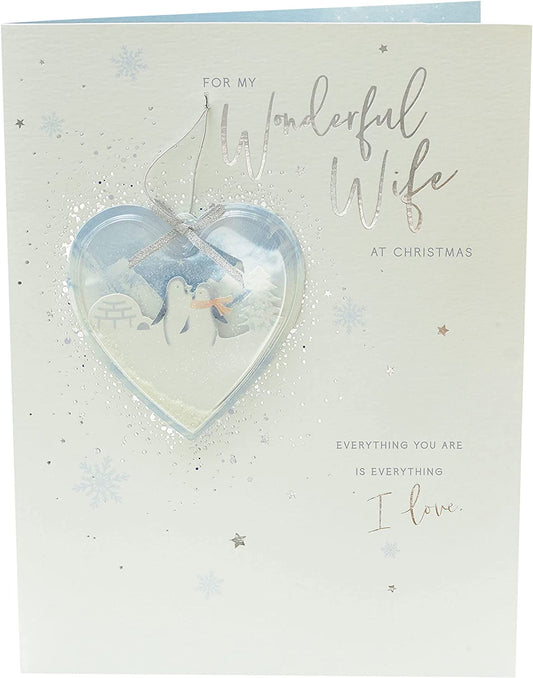 Wife Christmas Card  Large Heart Shaker Keepsake 