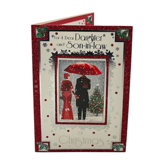 For Daughter and Son In Law Lovely Couple With Snowy Scene Design Christmas Card