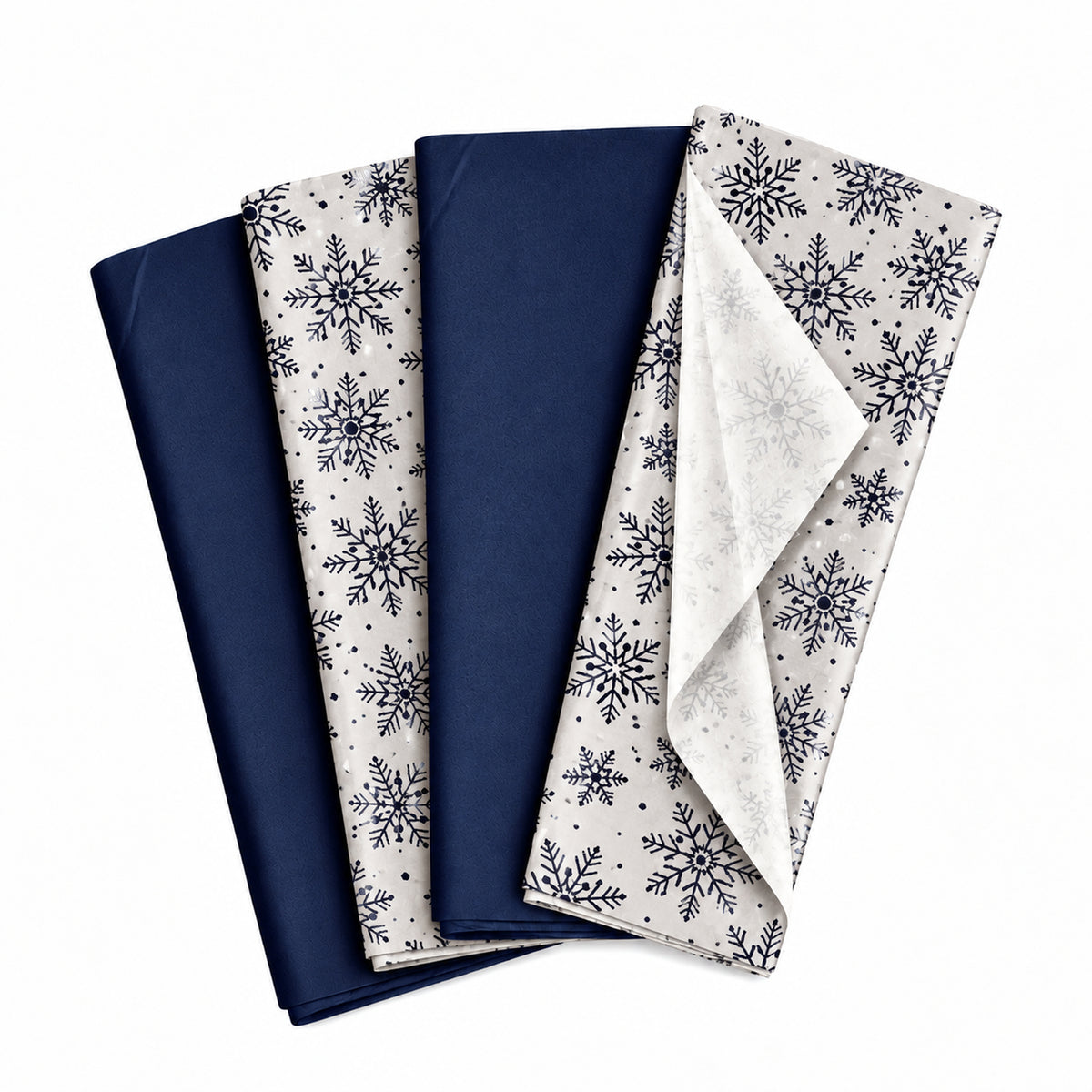 Pack of 8 Winter Foil Snowflakes & Plain Navy Blue 50 x 70 cm Tissue Sheets - Christmas Winter Celebrations