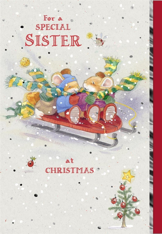 Illustrated Animal Design Sister Christmas Card