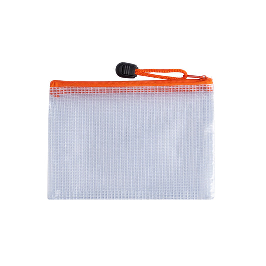 Pack of 12 A6 Orange PVC Mesh Zip Bags