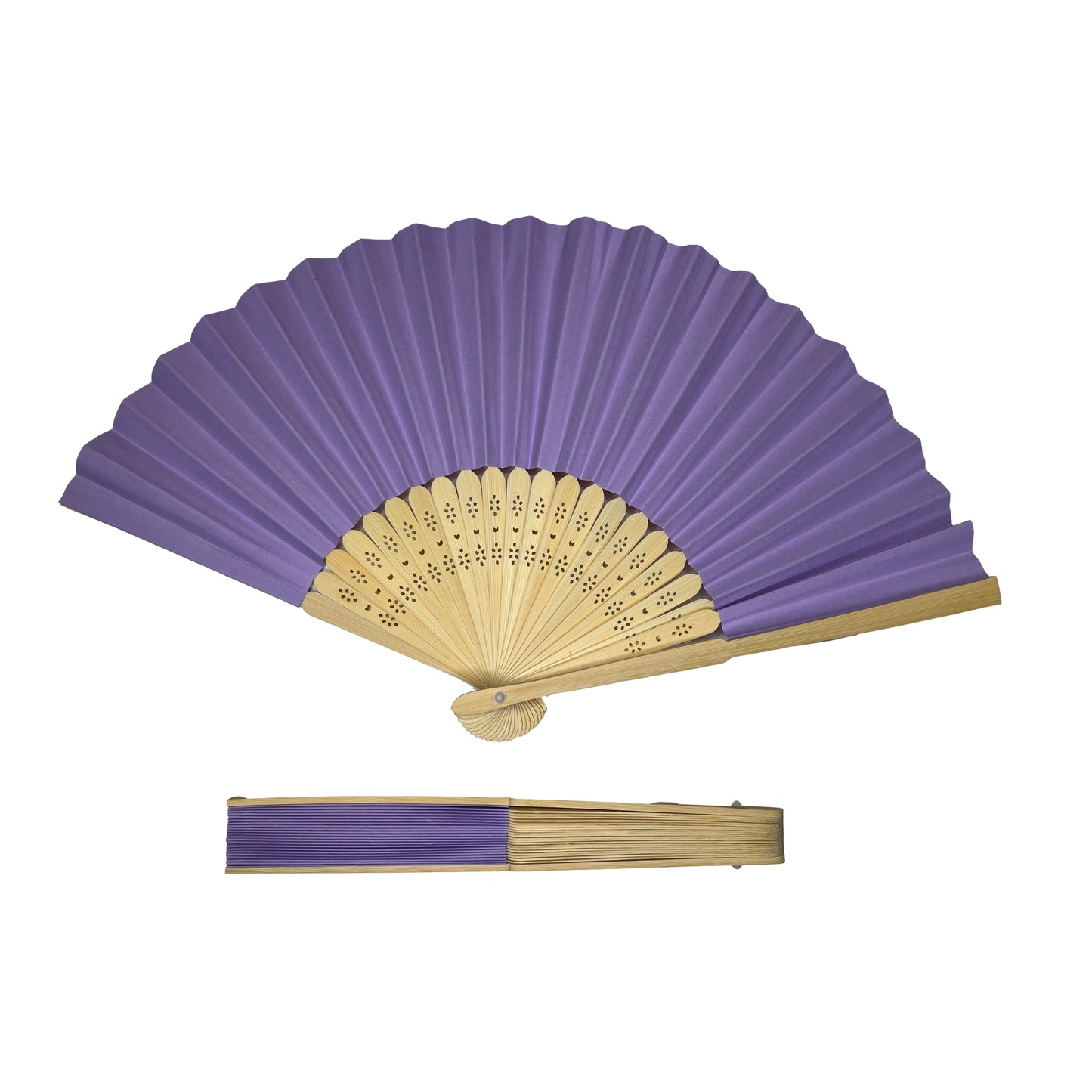 Pack of 10 Light Purple Paper Foldable Hand Held Bamboo Wooden Fans by Parev