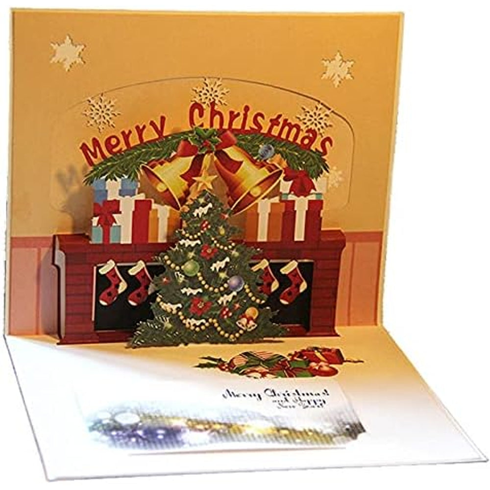 Golden Bells & Fireplace Holiday 3D Pop Up Christmas Card