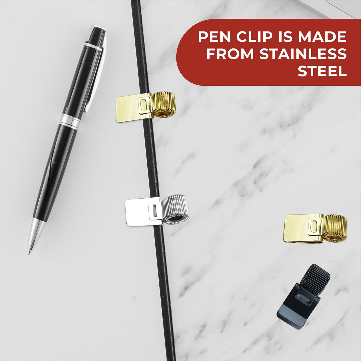 Pack of 5 Metal Pen Holder Clips for Notebooks and Clipboards