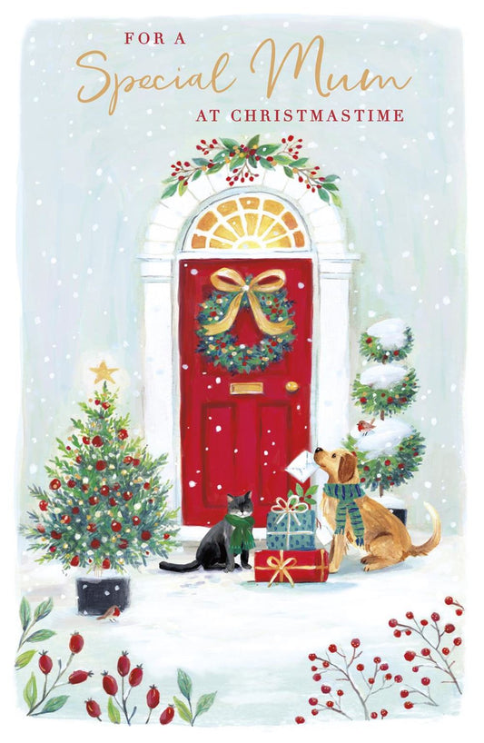 Traditional Design of Decorative Front Door Mum Christmas Card