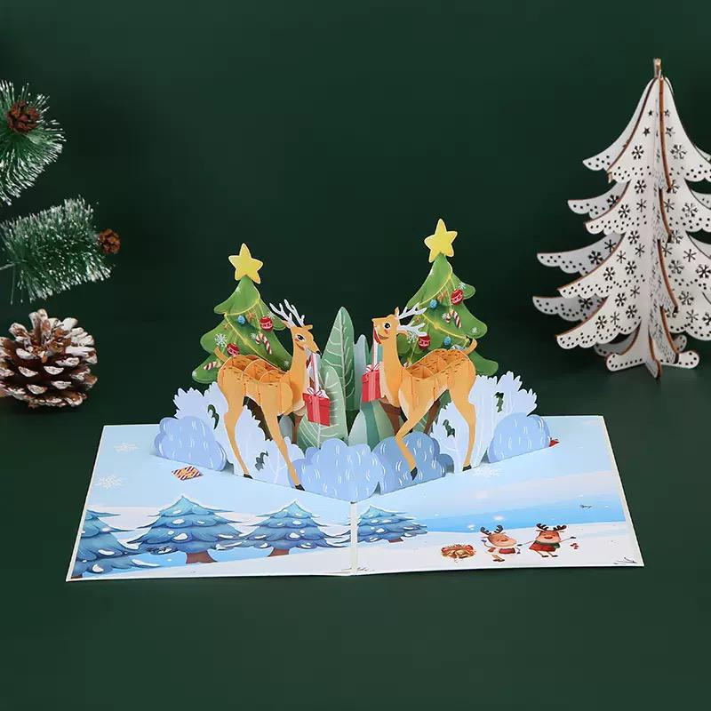 Two-Sided Reindeer Festive Scene 3D Pop Up Christmas Card