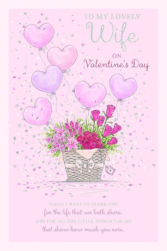 Basket And Balloons Lovely Wife Valentine's Day Card