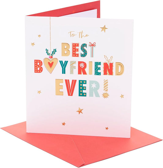 Bright Patterned Lettering Boyfriend Christmas Card