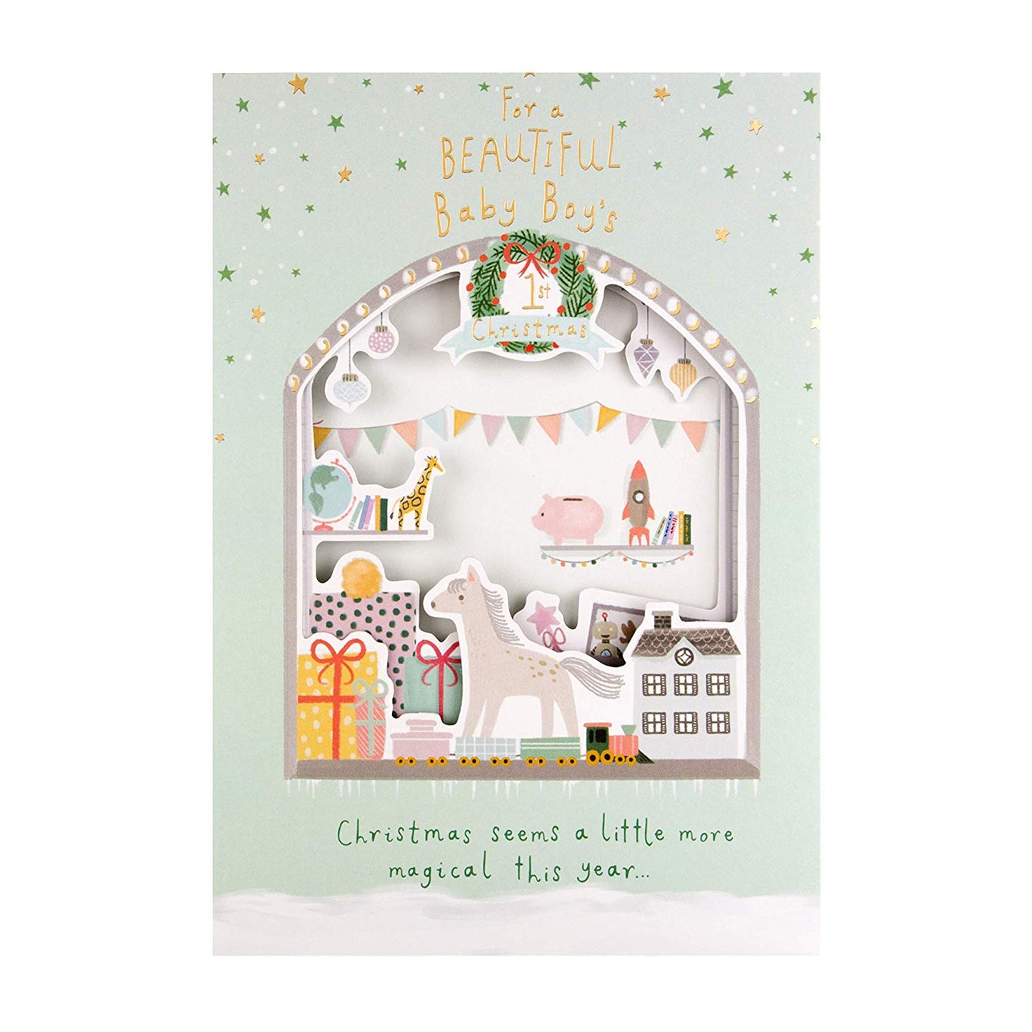 Baby Boy's 1st Christmas Card Die-Cut 3D Effect Design