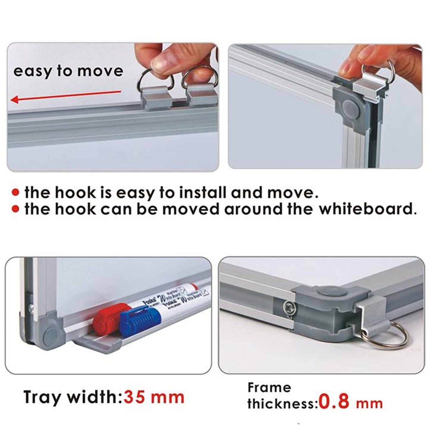 Aluminum Frame Magnetic Horizontal Vertical Whiteboard 90 x 150cm