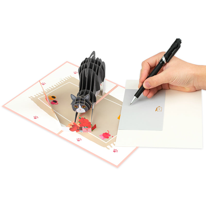 Cat with Red Roses 3D Pop Up Valentine’s Day Card