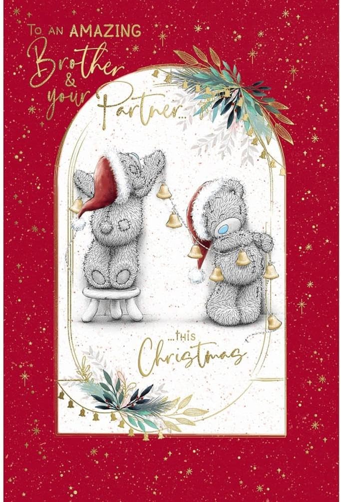 Bears With String Of Bells Brother And Partner Christmas Card