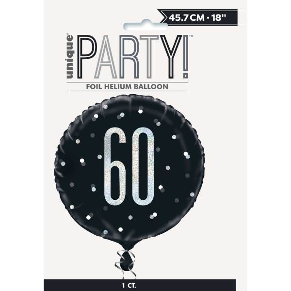 Birthday Glitz Black & Silver Number 60 Round Foil Balloon 18"