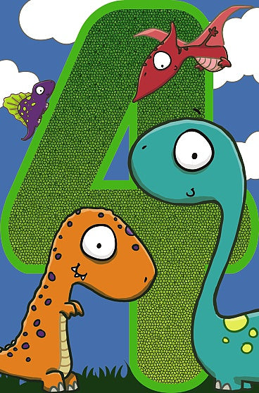 Age 4 Boys Blue Dinosaur 4th Birthday Card
