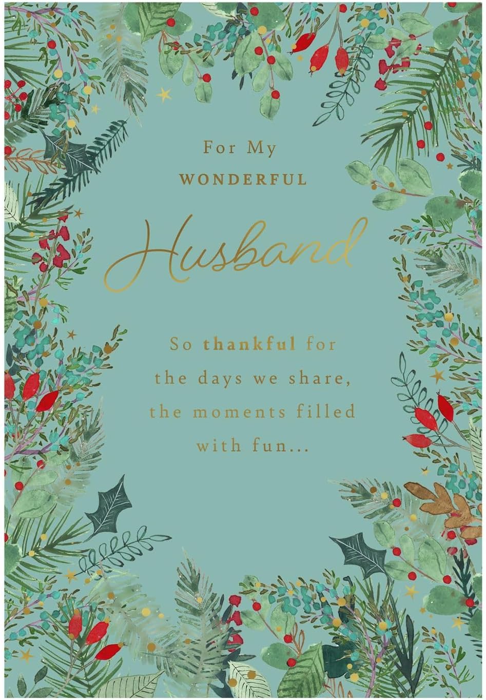 Floral Design Gratitude Message Husband Christmas Card