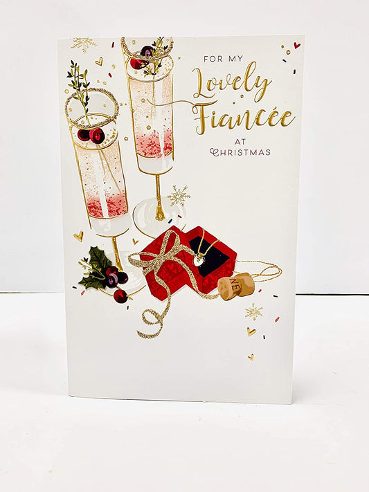 Fiancée Christmas Card Champagne Glasses 