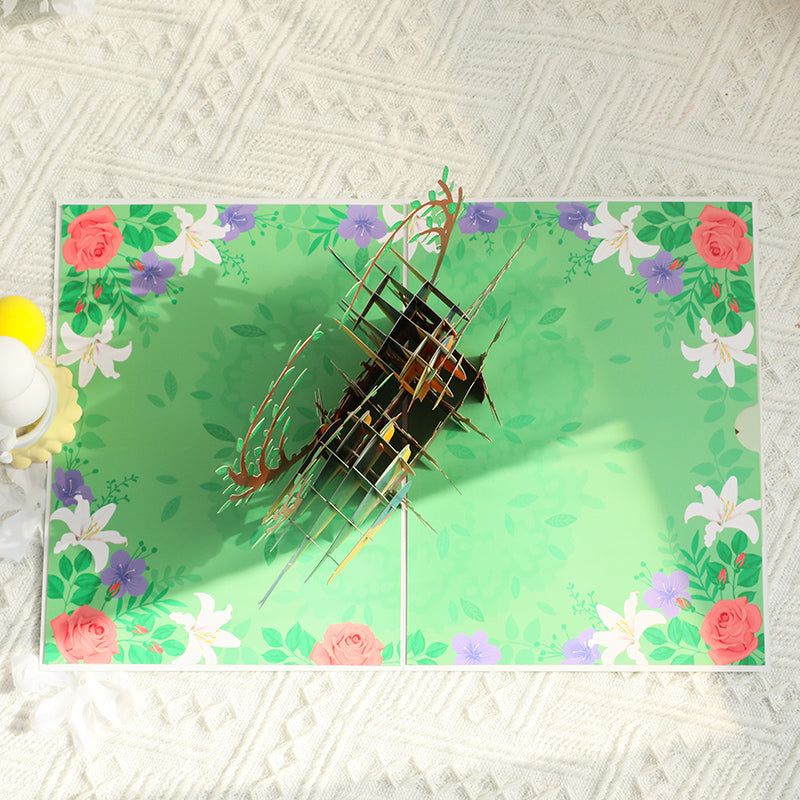 Two Love Birds in Heart Nest 3D Pop Up Greeting Card - Valentine's Day Anniversary Wedding Birthday