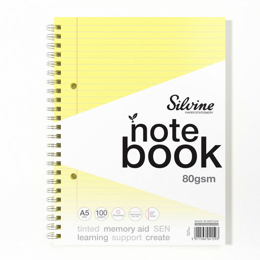A5+ 100 Pages Twin Wire SEN Yellow Paper Dyslexia Notebook - Lined with Margin