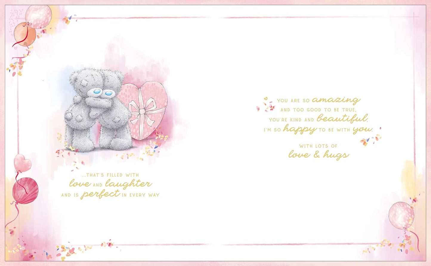 Bears Hold A Pink Wrapped Heart Boxed Handmade Girlfriend Birthday Card