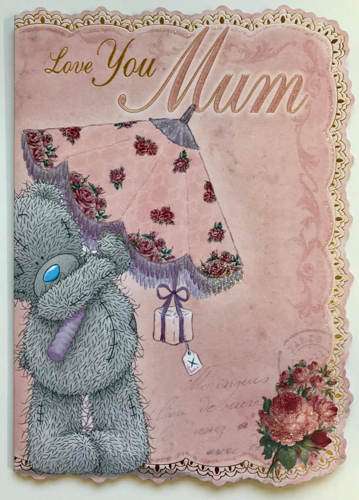 Love You Mum Sweet Bear With Umbrella Mother's Day Card