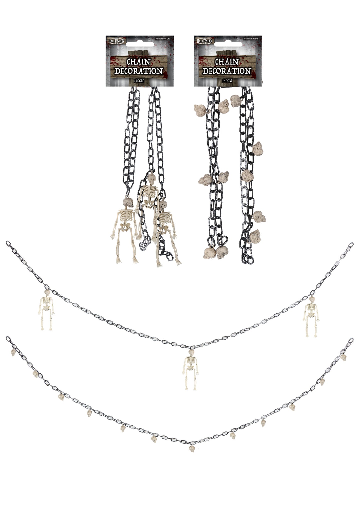 Single Halloween Chain Decoration with Hanging Skeletons or Skulls (140cm)