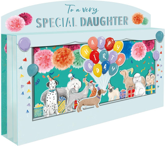 Spectacular 3D Party Dogs Scene Daughter Birthday Card
