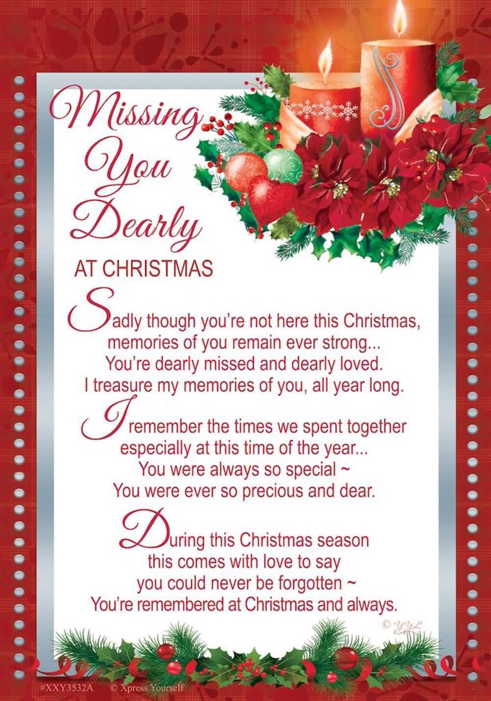 Missing You Dearly at Christmas Graveside Keepsake Card