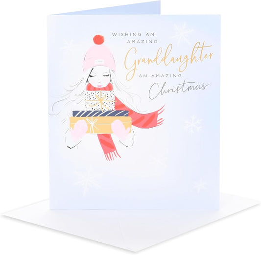 Girl in Hat & Scarf Granddaughter Christmas Card