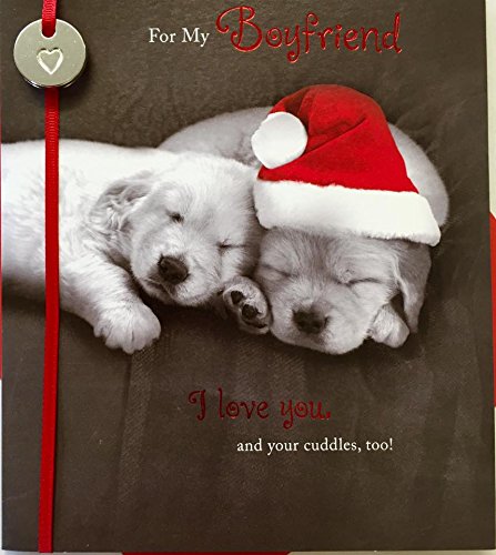 Cute Puppies For My Boyfriend Sentiment Christmas Card 
