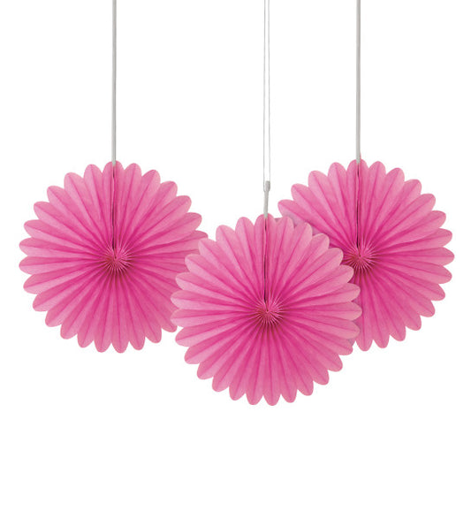 Pack of 3 Hot Pink Solid 6" Tissue Paper Fans