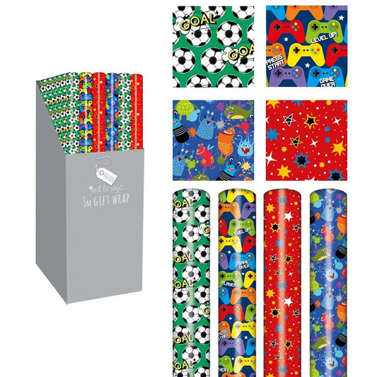 Pack of 4 3M Boys Design Gift Wrap Rolls