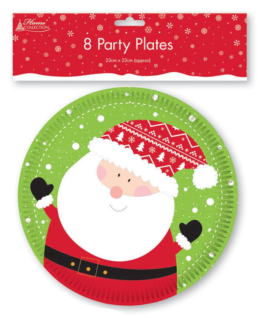 Pack of 8 Santa Design Christmas Party Plates