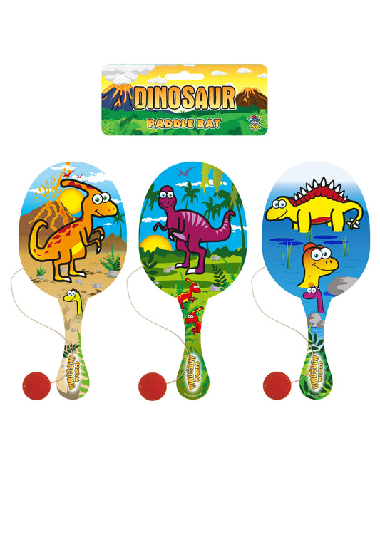 Dinosaur Wooden Paddle Bat and Ball Game