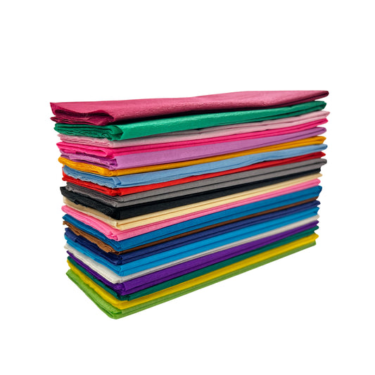 Pack of 21 Crepe Paper Sheets 50cm x 2m – Assorted Colours, 17GSM, 35% Stretch