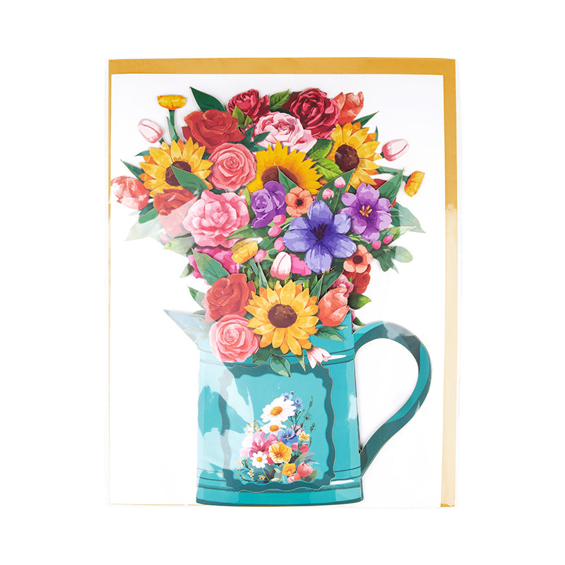 Garden Symphony Mixed Flower 3D Pop Up Pitcher Vase Greeting Card - Birthday Anniversary Mother's Valentine's Day