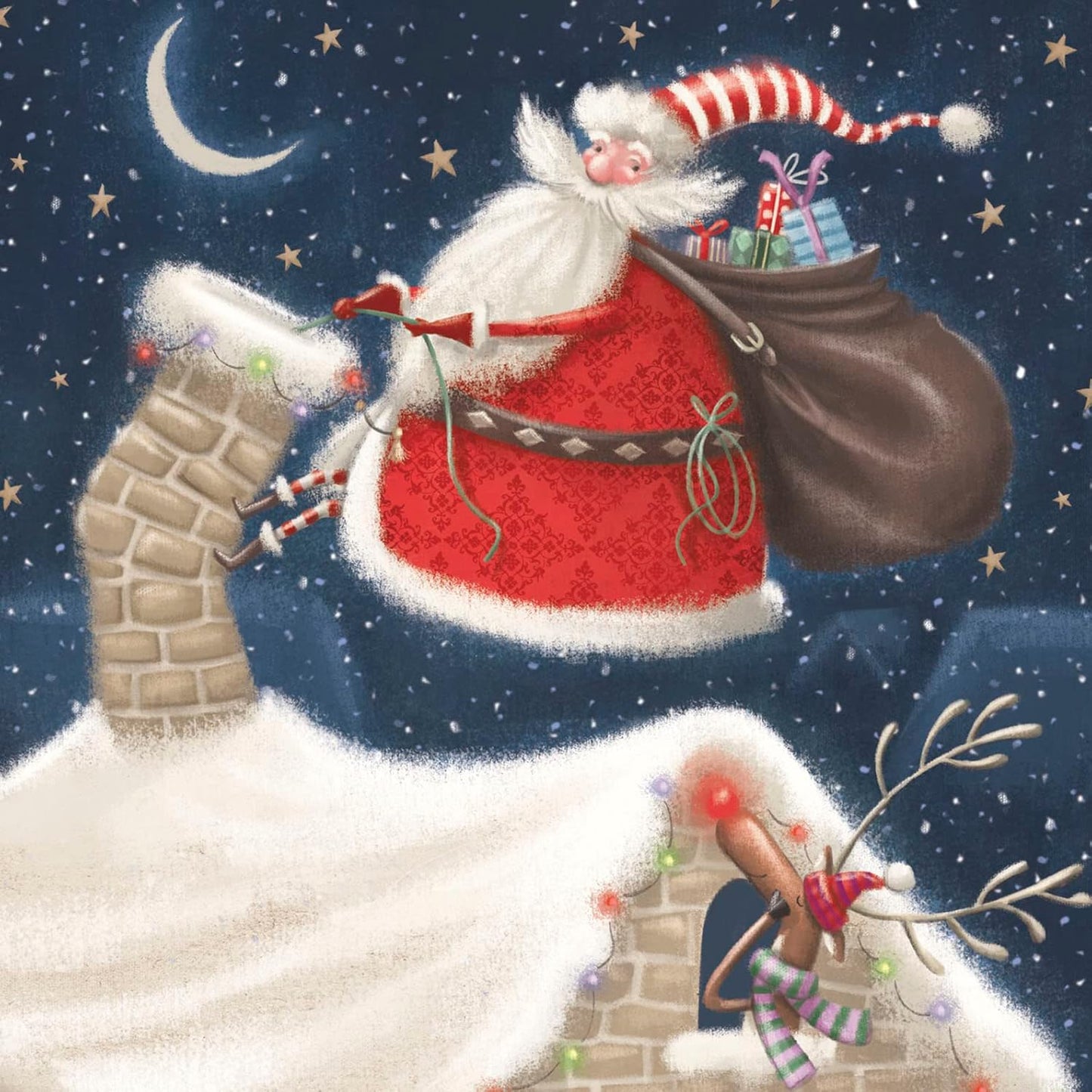 Pack of 8 Santa Climbing The Chimney RSPCA Charity Christmas Cards