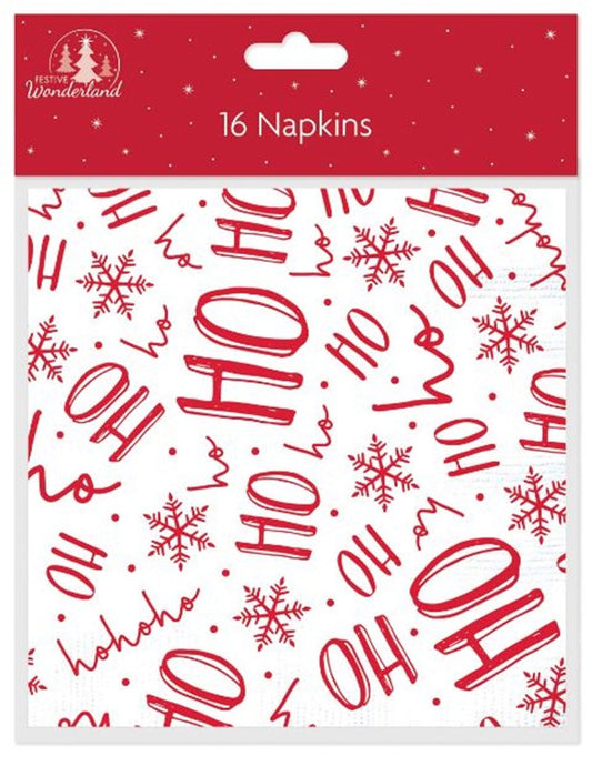 Pack of 16 Christmas Ho Ho Design Paper Napkins