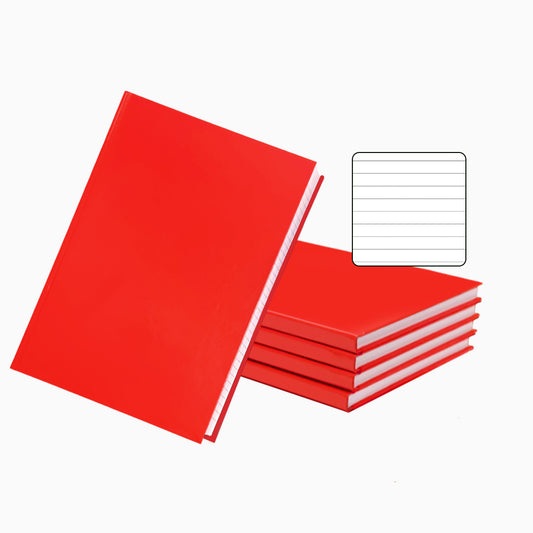 Pack of 5 A5 160 Pages 8mm Ruled Red Casebound Notebooks