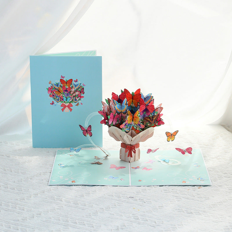 Blue Sealed Butterfly Bouquet 3D Pop Up Greeting Card