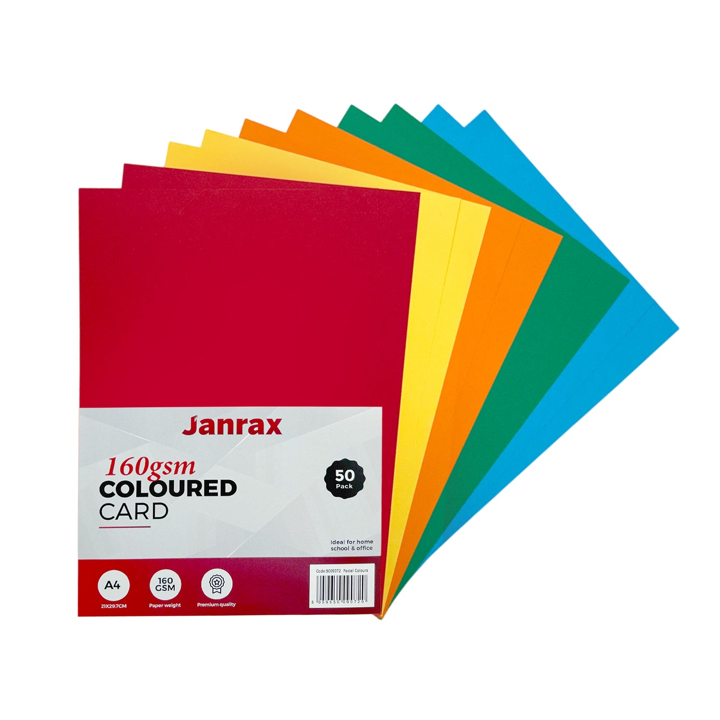 Pack of 250 A4 Assorted Primary Coloured Card 160gsm Sheets