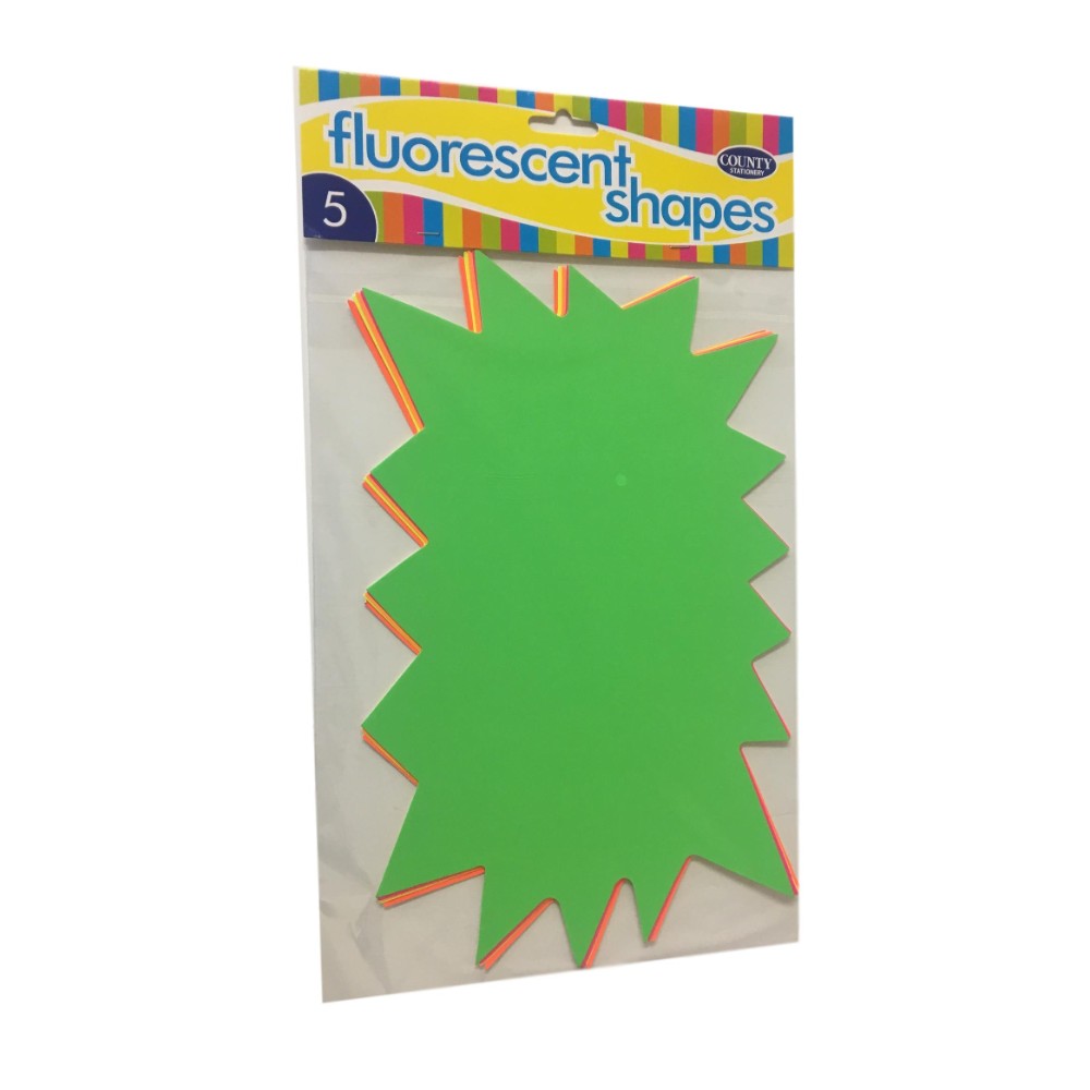 5 Fluorescent Assorted Colour Flashes Shapes