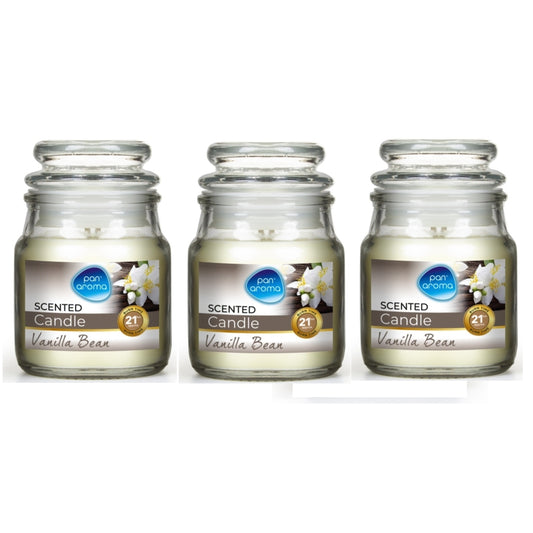 Pack of 3 Pan Aroma Small Jar Candles With Lid - Vanilla Bean or Vanilla & Coconut
