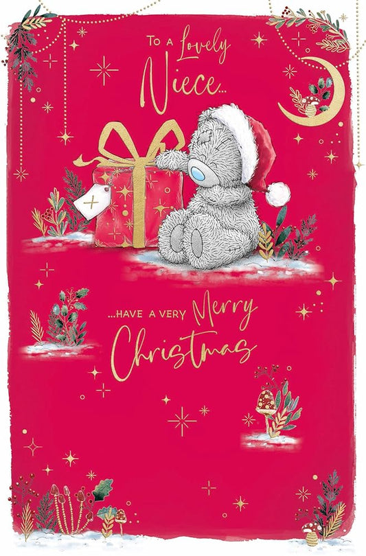Bear With Large Gift Niece Christmas Card