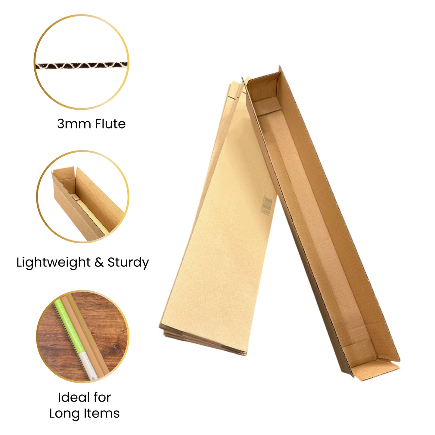 Pack of 10 Cardboard Packing Boxes 8x7x63cm — 3mm Corrugated Flute