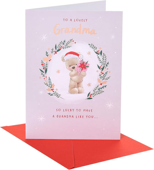 Nutmeg Bear Inside Wreath Grandma Christmas Card