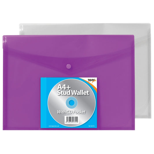 Pack of 5 A4 1 Stud Wallet + CD Pocket Assorted