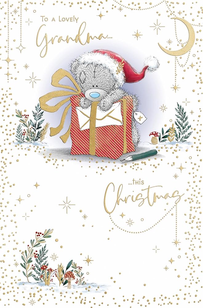 Bear Wrapping Gift Grandma Christmas Card