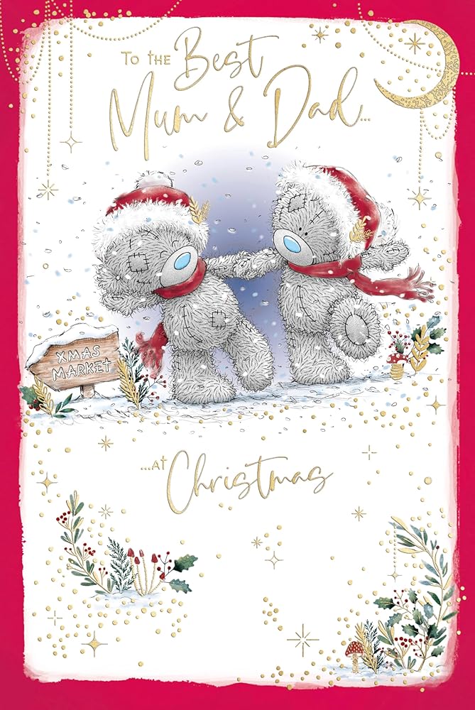 Bears Holding Paws Mum And Dad Christmas Card